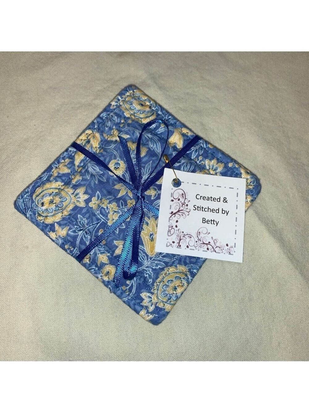 Unbranded Blue & Yellow Floral Quilted Coasters One Size